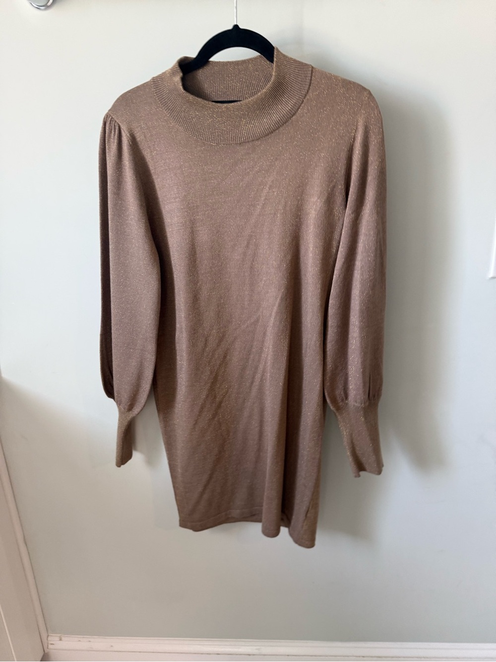 Vici Shimmery Tan Mock Neck Long Sleeve Dress